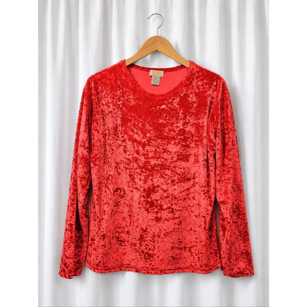 Cassini Vintage 90s Glam Orange Crushed Textured Velvet Velour Retro Chic Blouse